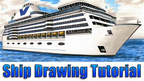 How to Draw a Realistic Cruise Ship - 2 Point Perspective/Colouring ...