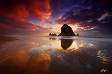 B130 Sunset reflections with Haystack Rock, Cannon Beach, Oregon ...