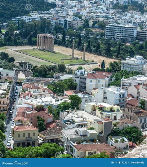 Greece, Athens, Isolated Classical Architecture in Modern Urban Sprawl ...
