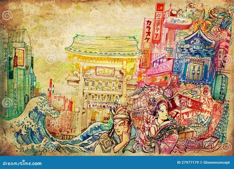 Japan Art and Culture Background Collage Illustration Stock ...