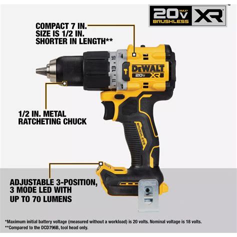 DEWALT 20V MAX XR Lithium-Ion Brushless 1/2 In. Compact Cordless Hammer ...