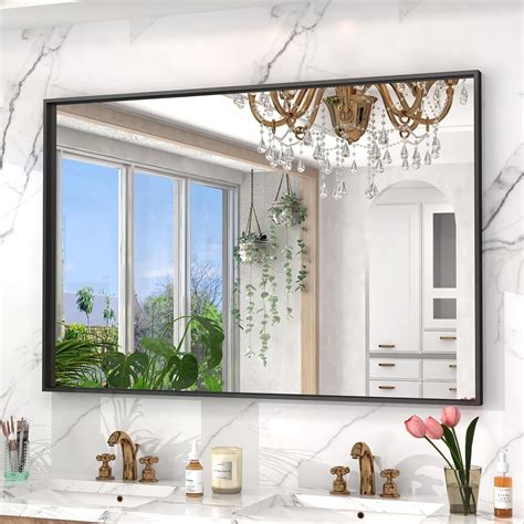 Amazon.com: LUSABE 48x32 Black Framed Bathroom Mirror, Matte Black ...