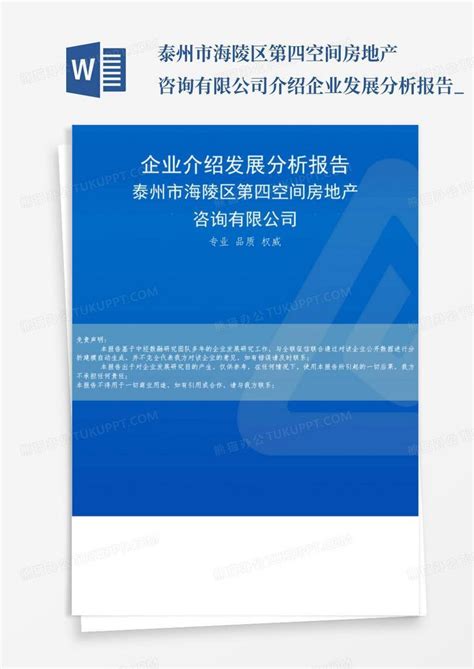 泰州市海陵区第四空间房地产咨询有限公司介绍企业发展分析报告_Word模板下载_编号lnmyvdry_熊猫办公