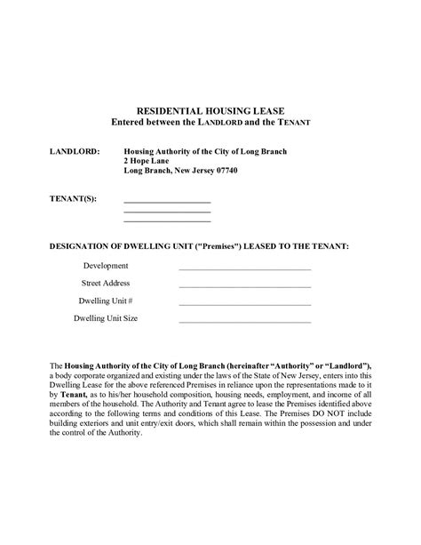 Residential Lease Documents – Long Branch Housing Authority