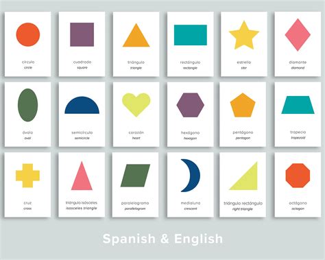 Spanish & English Shapes Bilingual Flashcards Printable Modern ...