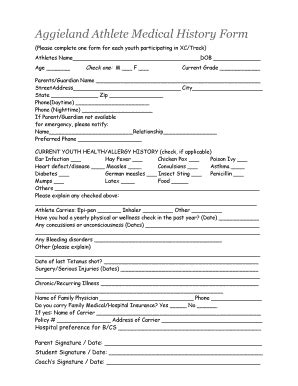 Fillable Online Aggieland Athlete Medical History Form Fax Email Print ...