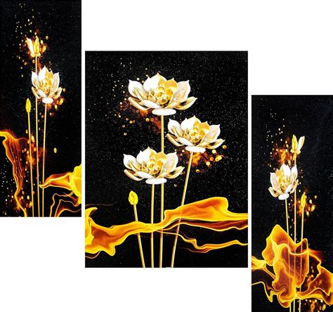 LAKSU ART Set of 3 flower UV Textured Wall Painting Digital Reprint 12 ...