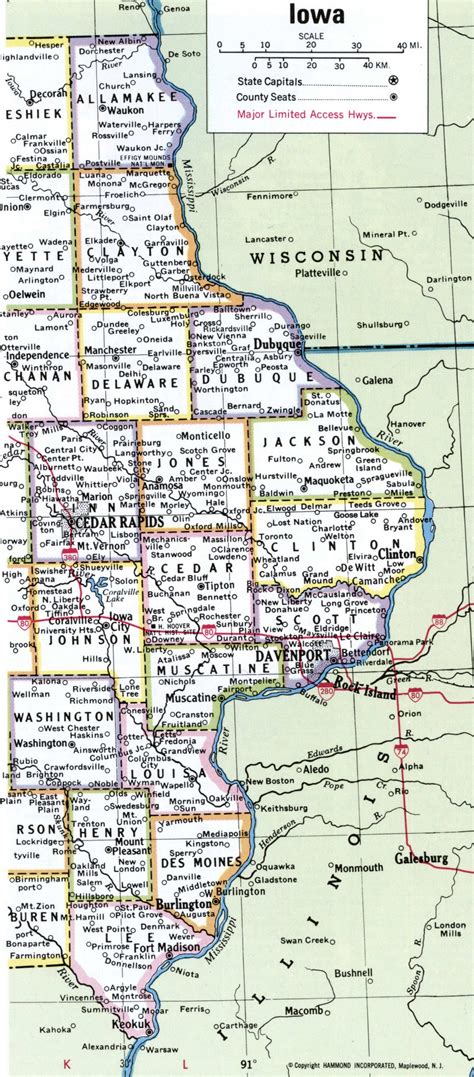 Iowa counties map. Detailed map of the counties of Iowa with towns and ...