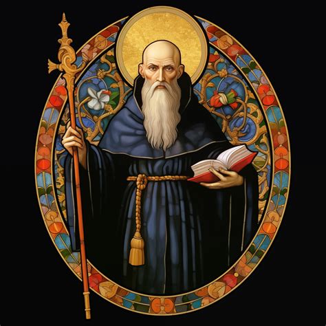 Saint Benedict in Stained Glass, Digital Art, Digital Print, Abstract Vivid St Benedict Catholic ...