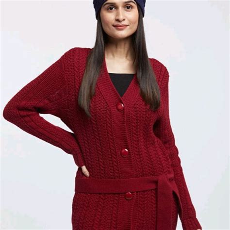 Merino Wool Long Cardigan With Belt For Women