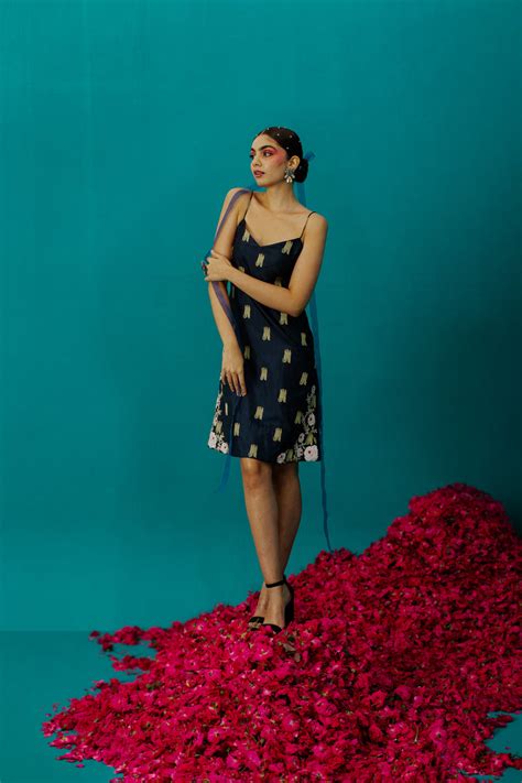 Navy Blue Silk Tiger Slip Dress – Latha Puttanna Online Store