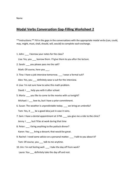 Worksheet 2 - Name Modal Verbs Conversation Gap-Filling Worksheet 2 ...