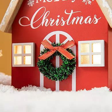 Glitzhome Set of 2 Wooden House-shaped Table Decor, Christmas Lighted ...