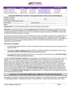 Fillable Online bethelu 2014-2015 FIN-IRS 2013 Tax Return Transcript ...