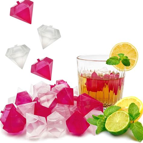Prostuffin Reusable Ice Cube Fake Plastic Refreezable Silicone Diamond Shape Ice Cubes for ...