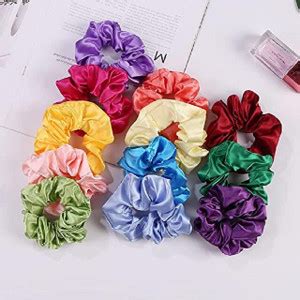 Nilkanth Sales Premium Silk Satin Scrunchies (Pack of 12) Rubber Rubber ...