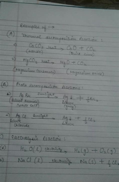 Q3. Give one example each of-a) Thermal decomposition reaction.b ...