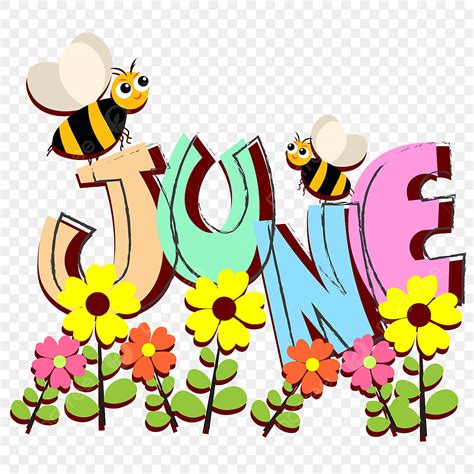 June Word Clipart Transparent Background, June Flower Bee Beautiful ...