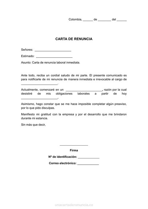 ᐅ Carta de Renuncia Laboral Inmediata ⇒ +10 Plantillas ️