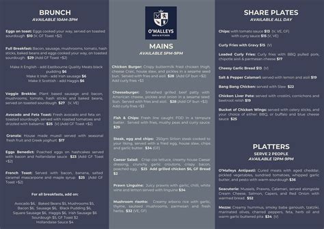 Menus – O’Malley’s Bar & Kitchen