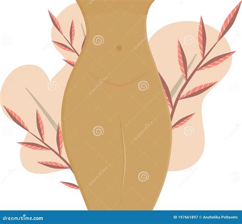 Stomach with a Healed Scar after Cesarean Section. in the Background, Leaves in Soft Colors ...