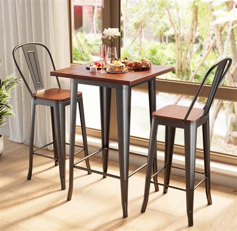 Amazon.com: Qsun Bistro Table and Chairs Set of 2, Bar Table and Chairs ...