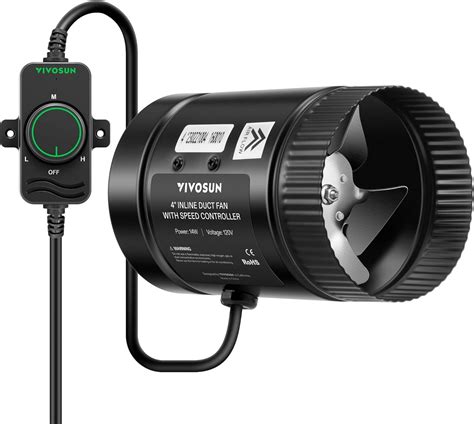 VIVOSUN Inline Booster Duct Fan 4” 106 CFM, Speed Controller, Quiet ...
