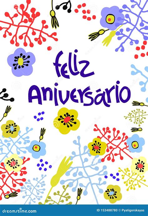 Birthday Greeting Card in Portuguese. Text Says Happy Birthday. Hand ...