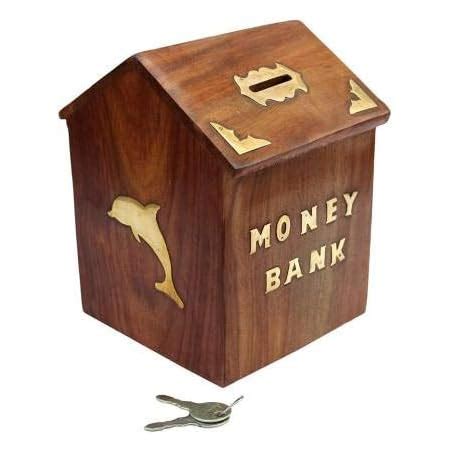CraftKemp™ Wooden Antique Solid Hut Shaped Coin Collectiong Box, Money ...