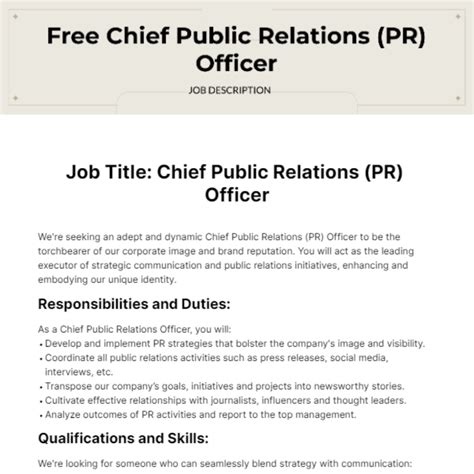 Free Chief Public Relations (PR) Officer Job Description Template to Edit Online