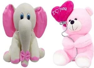 Gking Soft Toys White Appu Elephant & Pink Heart Ballon Cute Teddy Bear ...