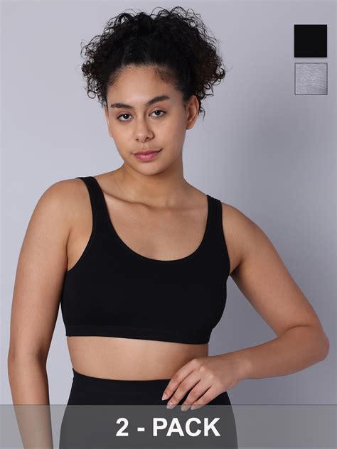 Everyday Cotton Stretch Wire-Free Non-Padded Active Bra - Black & Grey ...