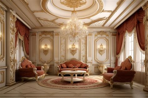 Luxury rich living room interior design with elegant classic furniture ...