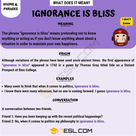 "Ignorance Is Bliss" Meaning, Origin and Examples • 7ESL