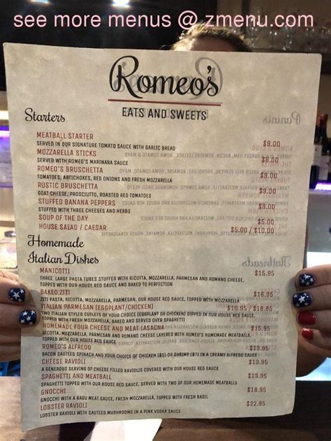 Online Menu of Romeos Restaurant, Saint Augustine, Florida, 32084 - Zmenu