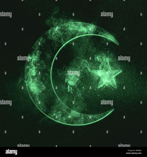 Symbol of Islam. Star and crescent moon. Green symbol Stock Photo - Alamy