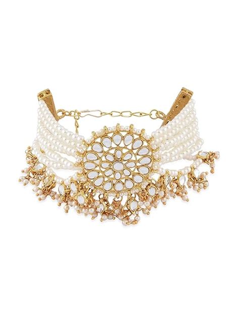ZAVERI PEARLS Gold Tone Pearls & Kundan Designer Bracelet For Women ...