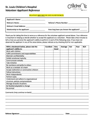 Fillable Online St. Louis Childrens Hospital Volunteer Applicant ...
