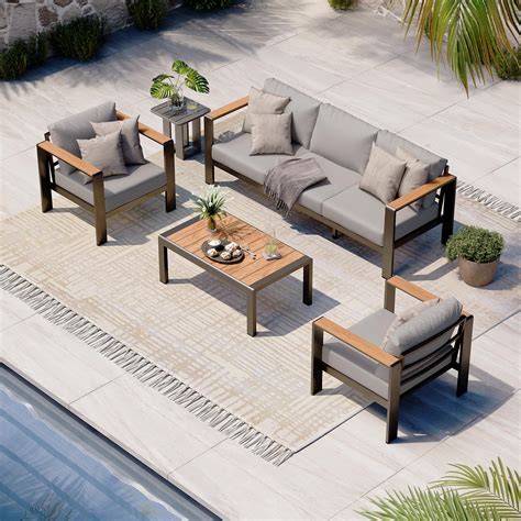 Amazon.com: AECOJOY Aluminum Patio Furniture Set, Modern Outdoor Patio ...