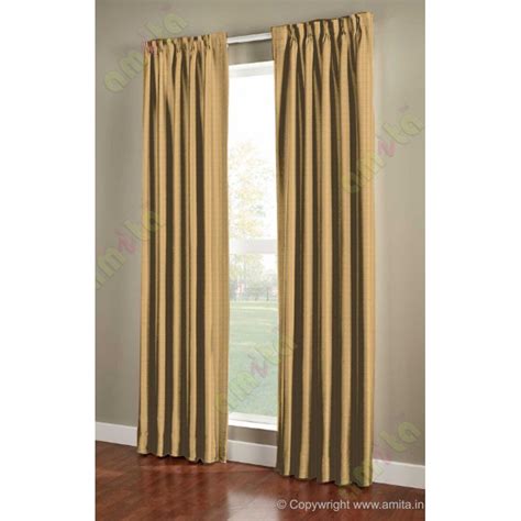 Brown gold vertical pencil stripes polycotton main curtain designs