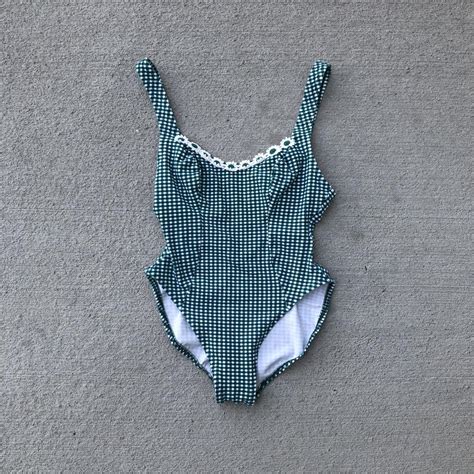 American Vintage Women's Green and White Swimsuit-one-piece | Depop