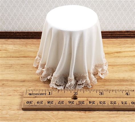 Dollhouse Side Table Round Ivory Skirted with Lace 1:12 Scale Miniature ...