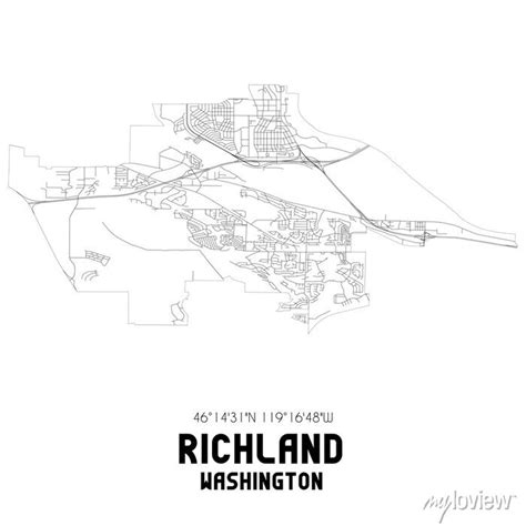 Richland washington. us street map with black and white lines. wall ...