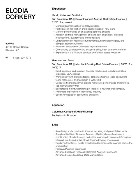 Real Estate Finance Resume Samples | Velvet Jobs