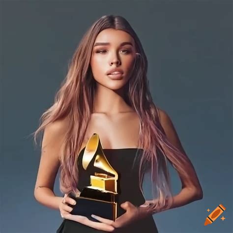 Madison Elle Beer holding a Grammy on Craiyon