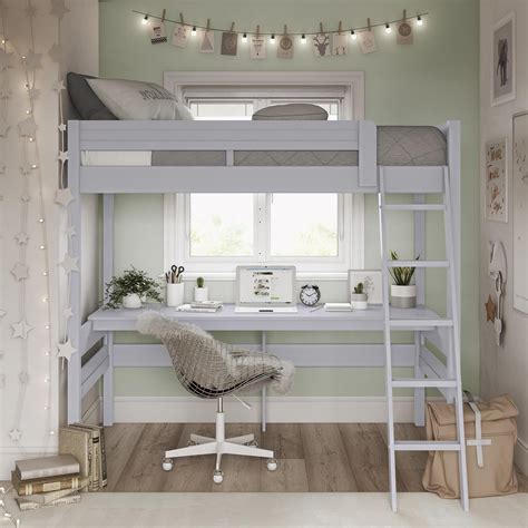 Dorel Living Harlan Twin Size Loft Bed with Desk and Ladder, Gray ...