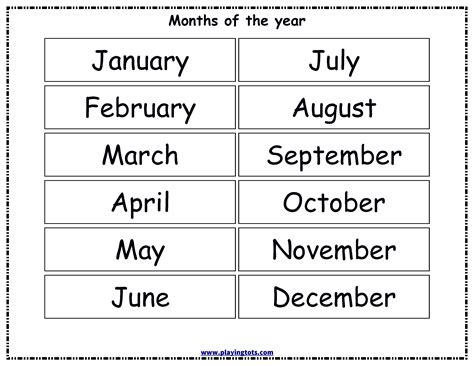 Months Of Year Printable