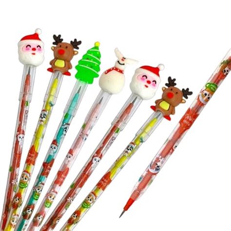 AMYCAUR Christmas Pencils, Stackable Push Pencil with Christmas Santa ...