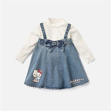 Buy Polka Dot Print Turtle Neck Top and Hello Kitty Dungaree Dress Set ...