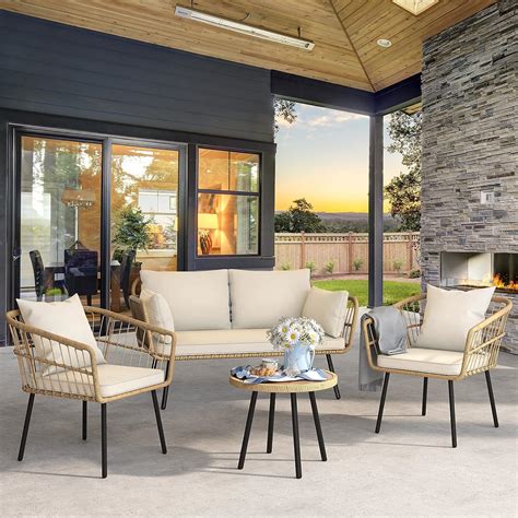 Buy YITAHOME 4 Pieces Patio Furniture Set, Wicker Balcony Bistro Set ...
